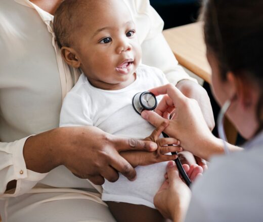 A baby receiving care