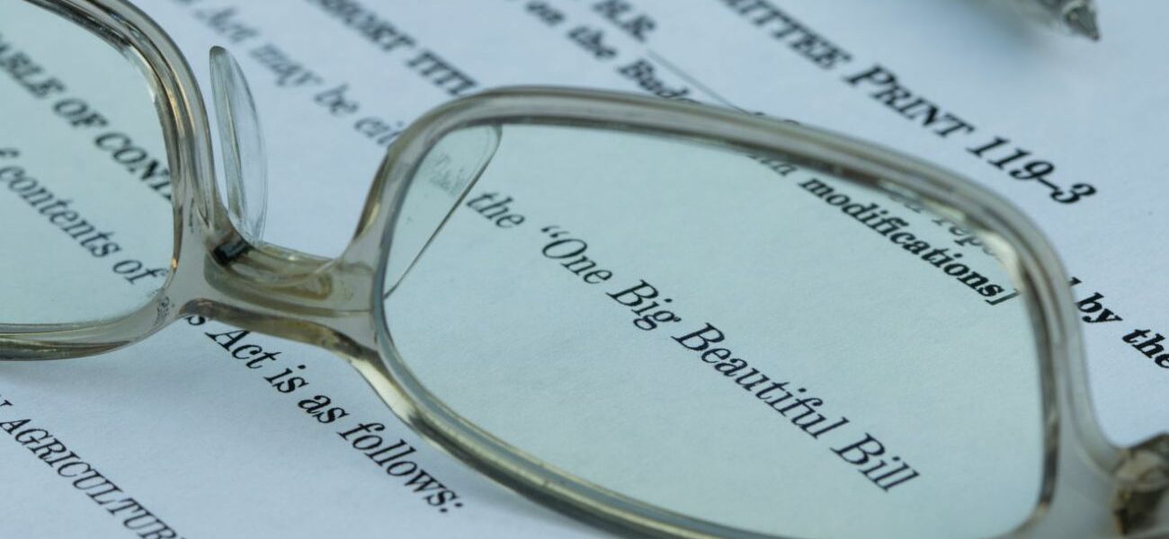 Closeup of the documents of the One Big Beautiful Bill Act (OBBBA), a budget reconciliation bill in the 119th United States Congress.