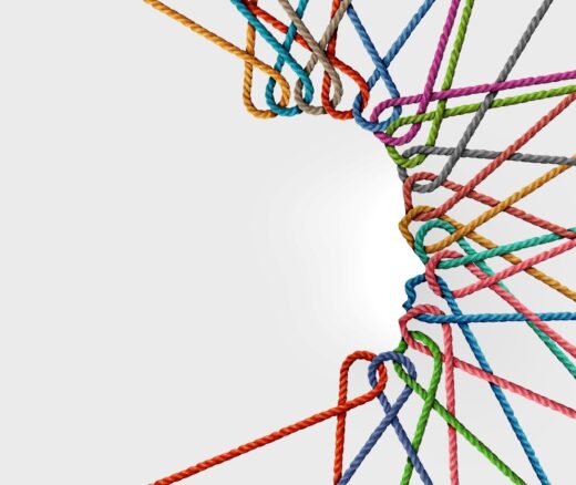 Connected strings forming an outline of a human face.