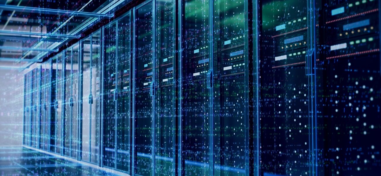 Server room or server computers with data hud.3d rendering.