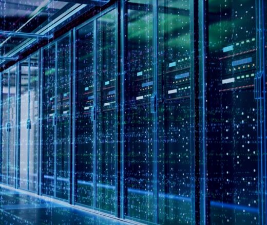 Server room or server computers with data hud.3d rendering.