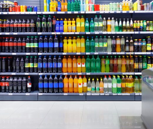 Soda aisle in a grocery store