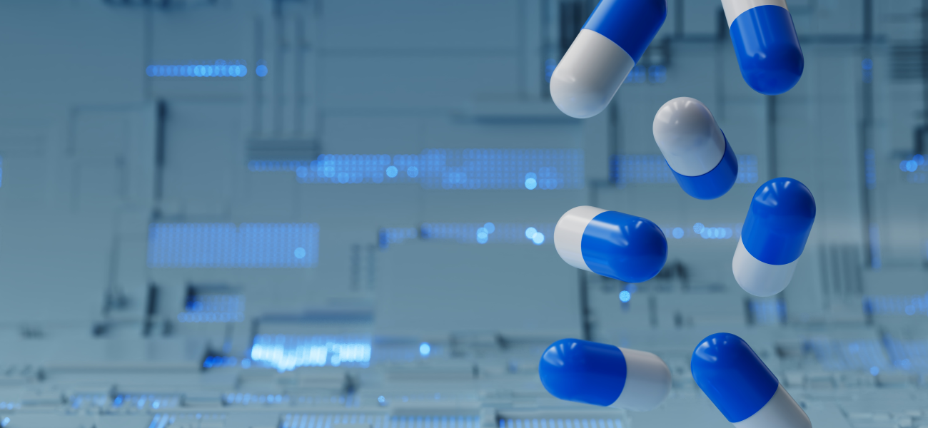 Seven capsules floating above a computer board