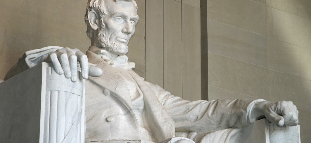 The right side of Abraham Lincoln's statue in the Lincoln Memorial.