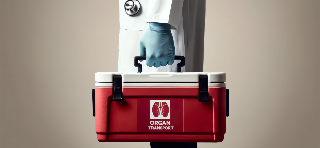 A doctor holding an organ transport kit