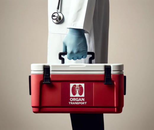 A doctor holding an organ transport kit