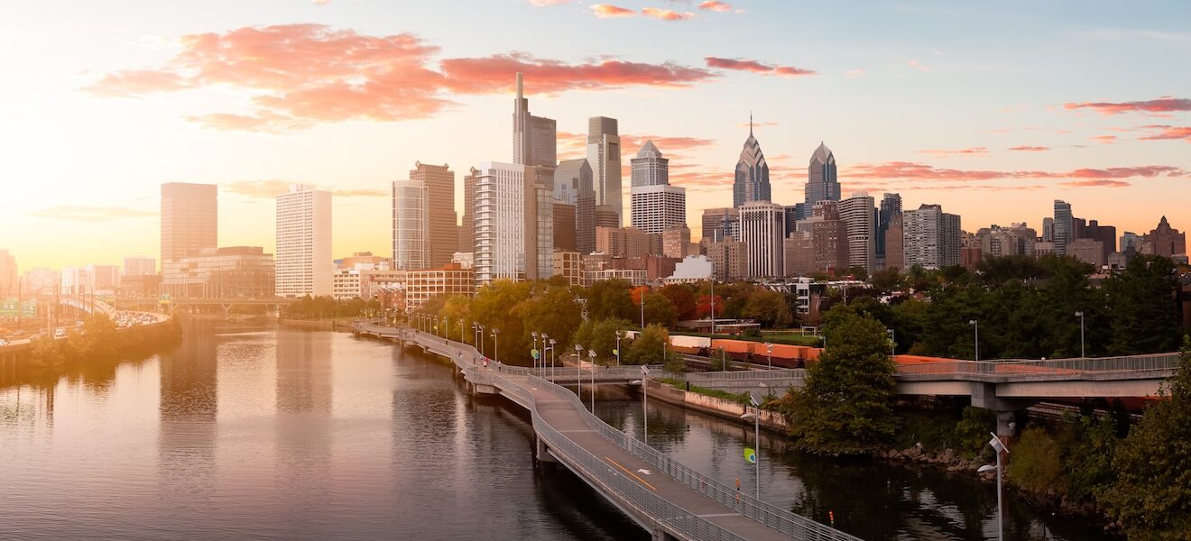 A morning skyline view of the City of Philadelphia.
