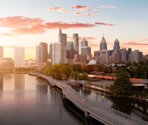 A morning skyline view of the City of Philadelphia.