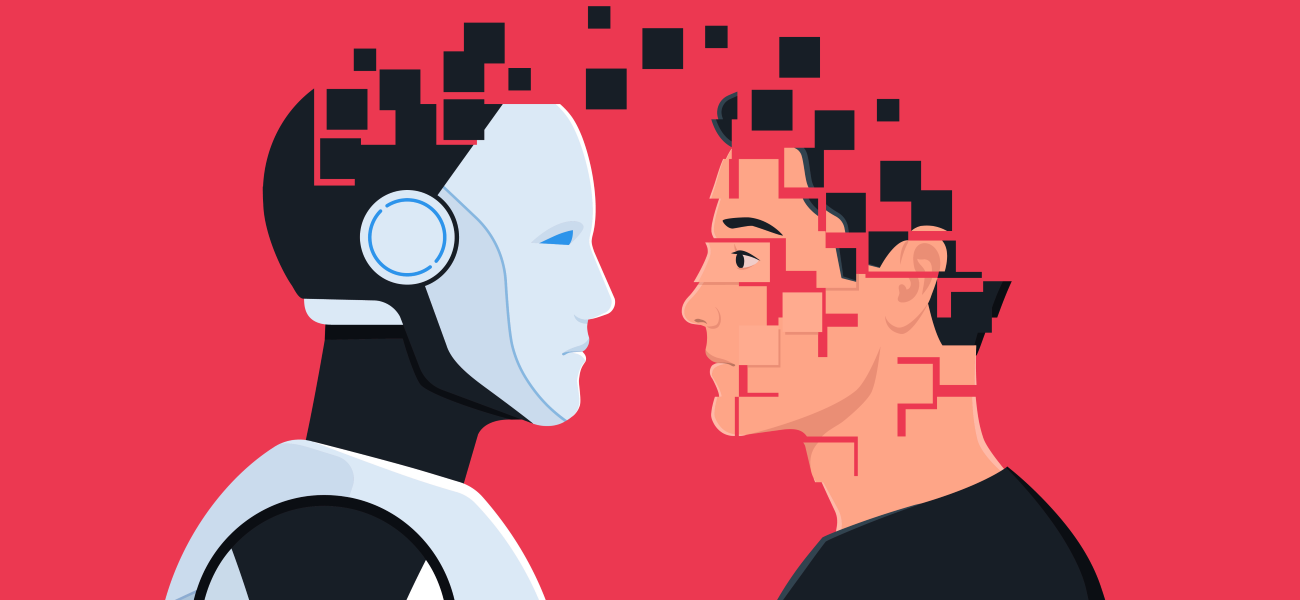 An illustration of a person and a robot