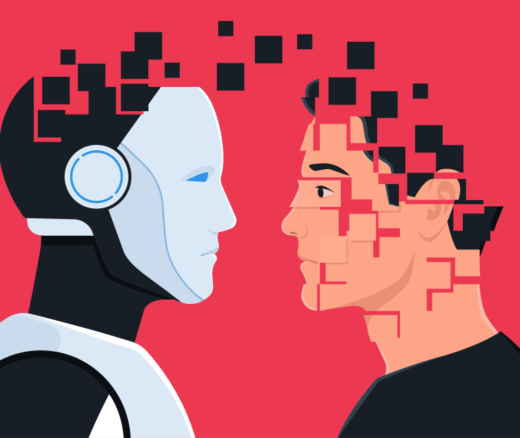 An illustration of a person and a robot